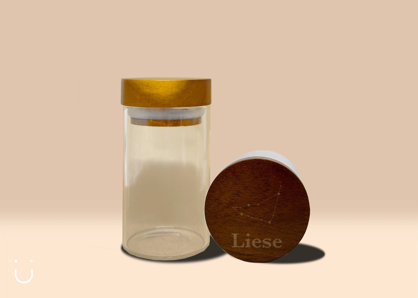 10x Glazen potje, acacia deksel met naam - Deugeniet - Doopsuiker diy