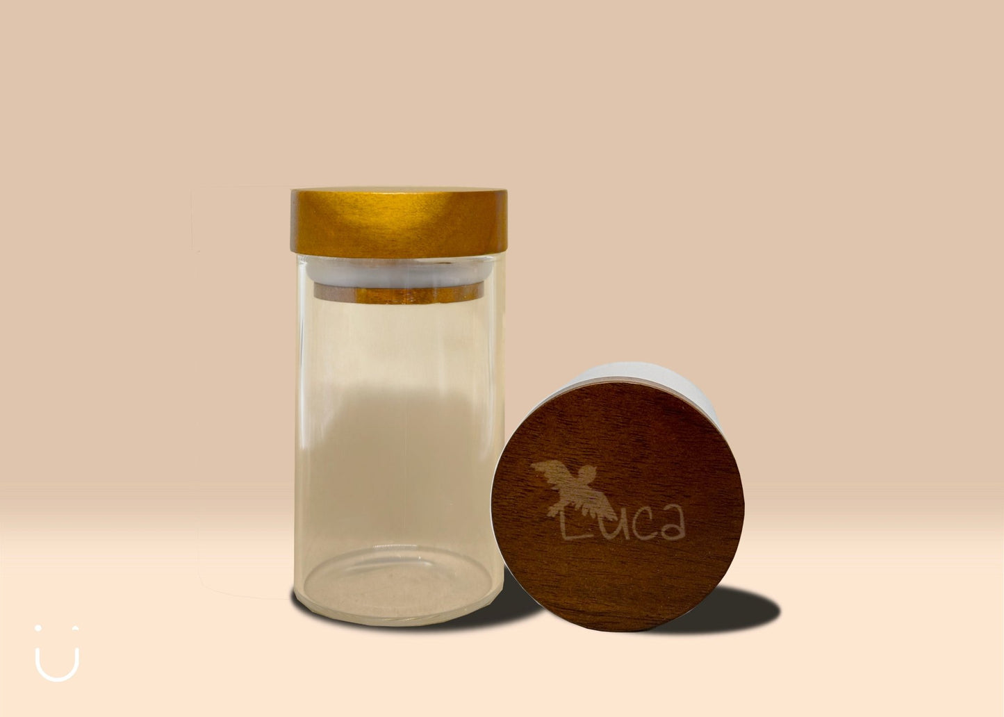 10x Glazen potje, acacia deksel met naam - Deugeniet - Doopsuiker diy