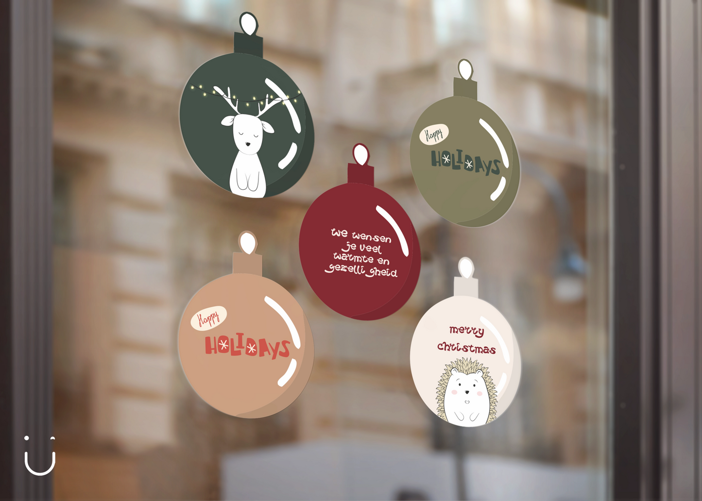 5 Kerst raamstickers - kerstballen - Deugeniet - Kerst decoratie