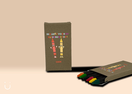 5x traktatie crèche waskrijtjes - Kleurrijke tijd - Deugeniet - Traktatie crèche