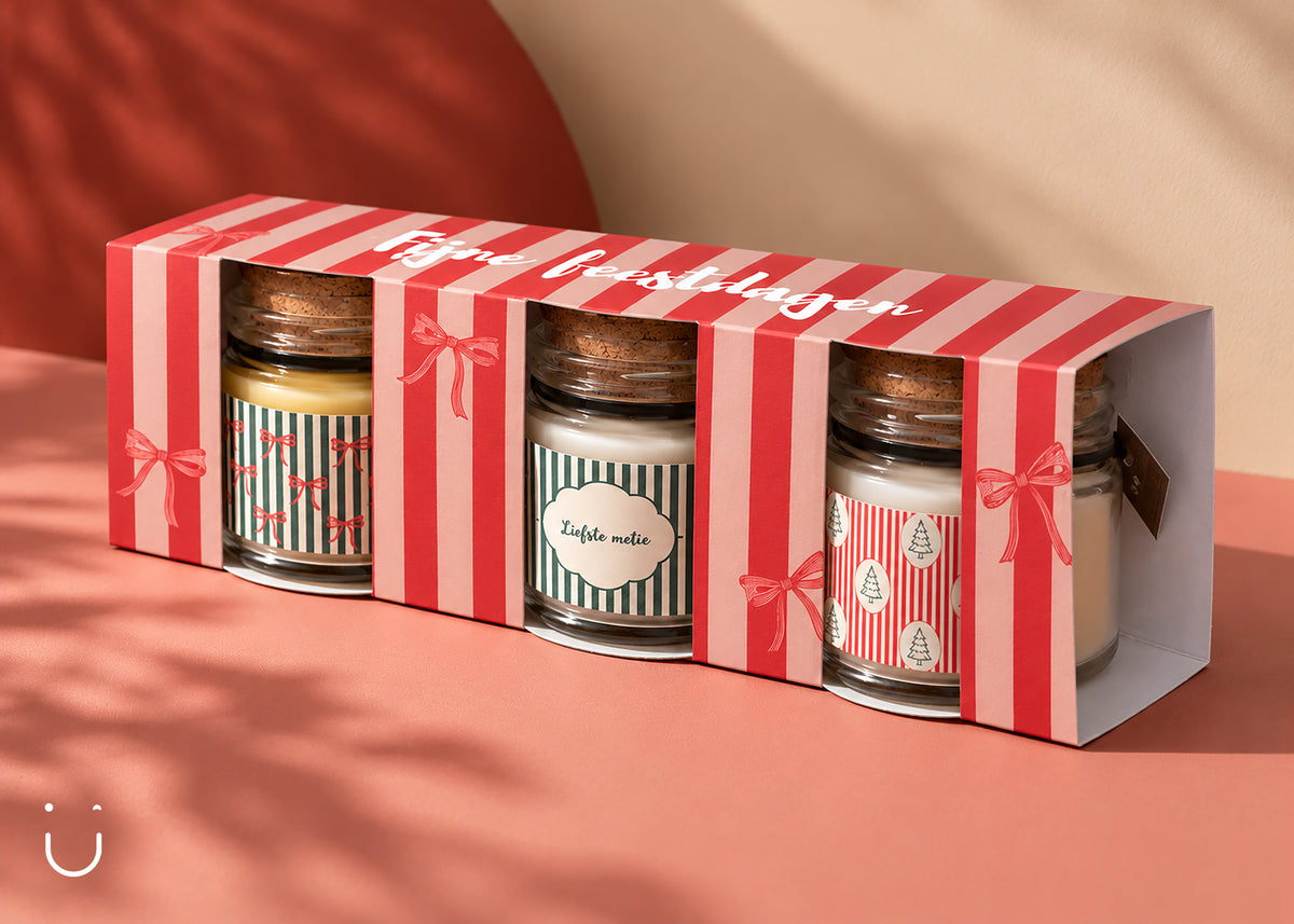 Cadeauset Fijne feestdagen - 3 geurkaarsjes - Liefste metie