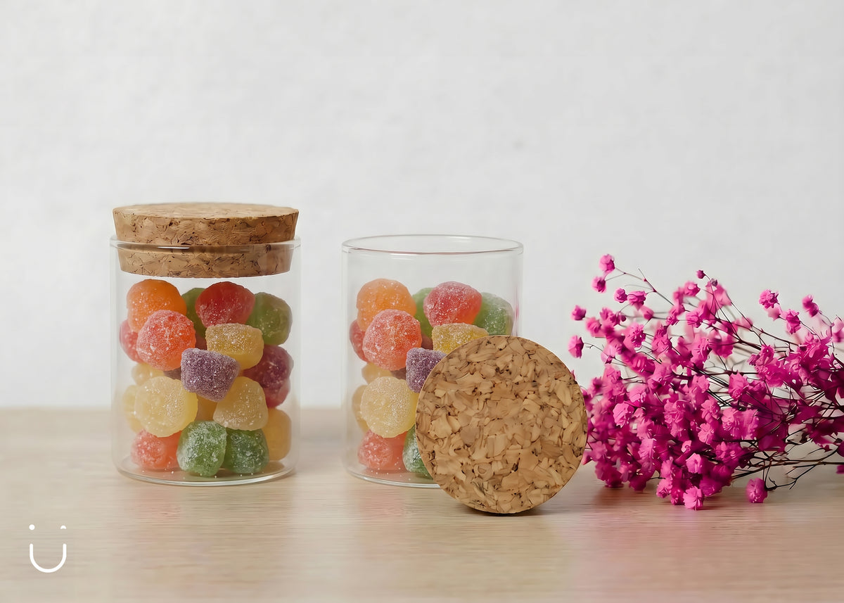 Glazen potje met Meli Melo snoepjes - Doopsuiker