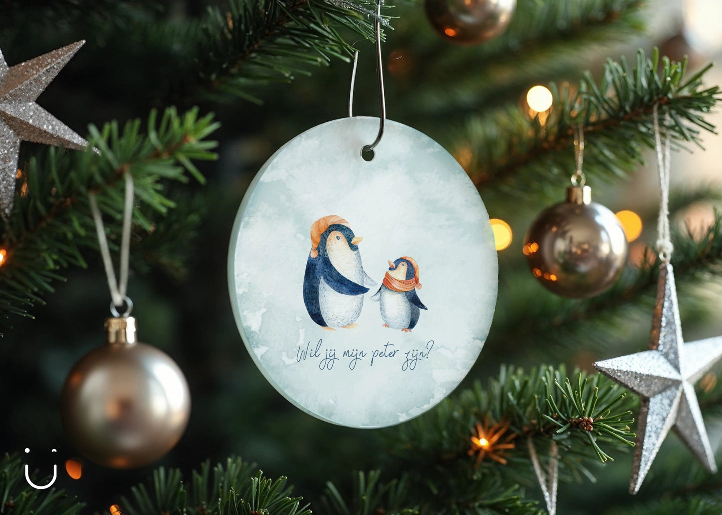 Kersthanger Pinguïn - Wil jij mijn peter zijn? - Deugeniet - Kerst decoratie