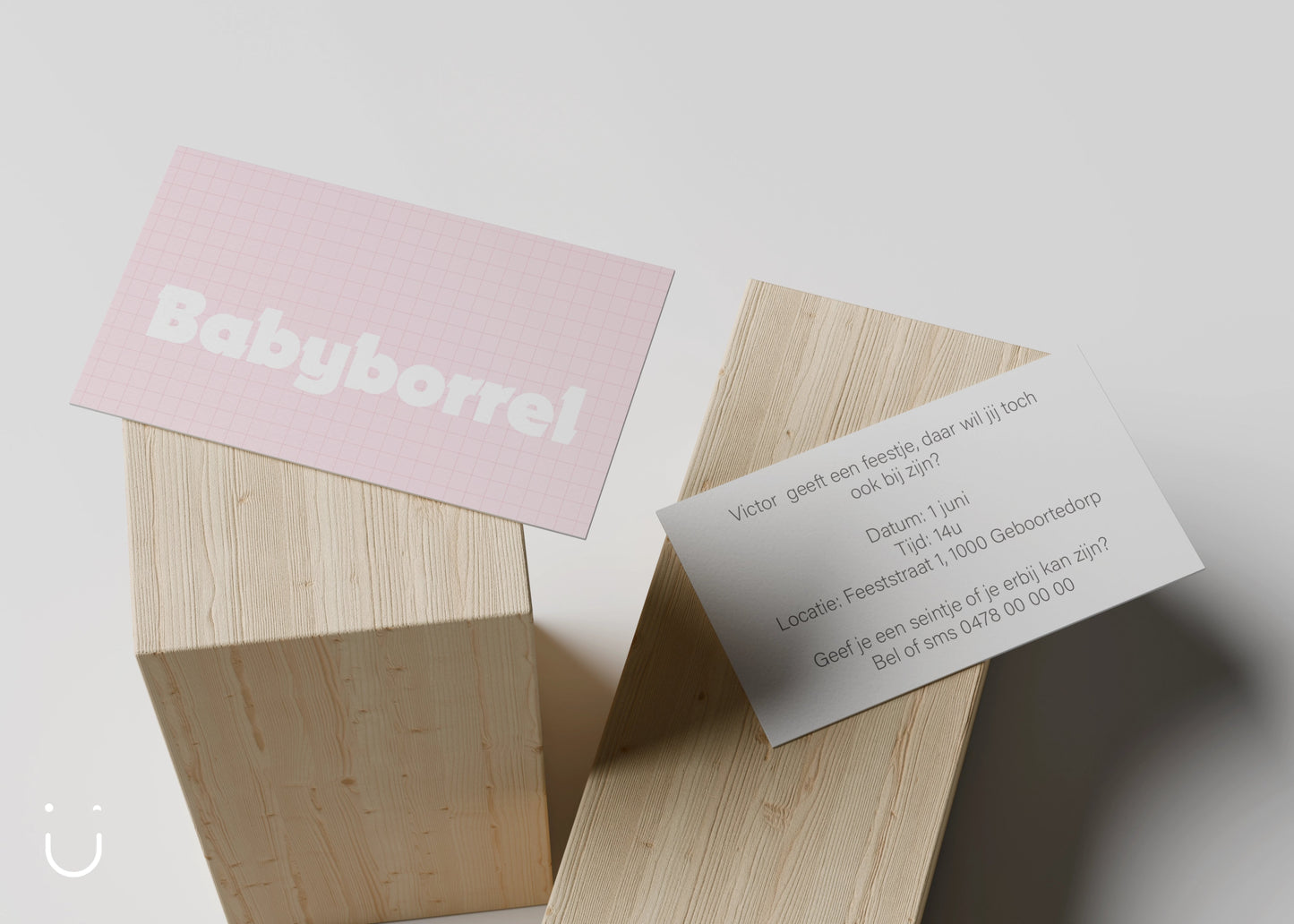 Kleine babyborrel kaartjes "The grid" - Deugeniet -