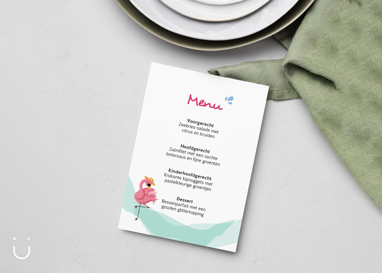 Menukaarten "Flamingo" - Deugeniet - Menukaart communie