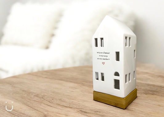 Porseleinen huisje - cadeau meter vragen - Deugeniet - Meter/peter cadeaus