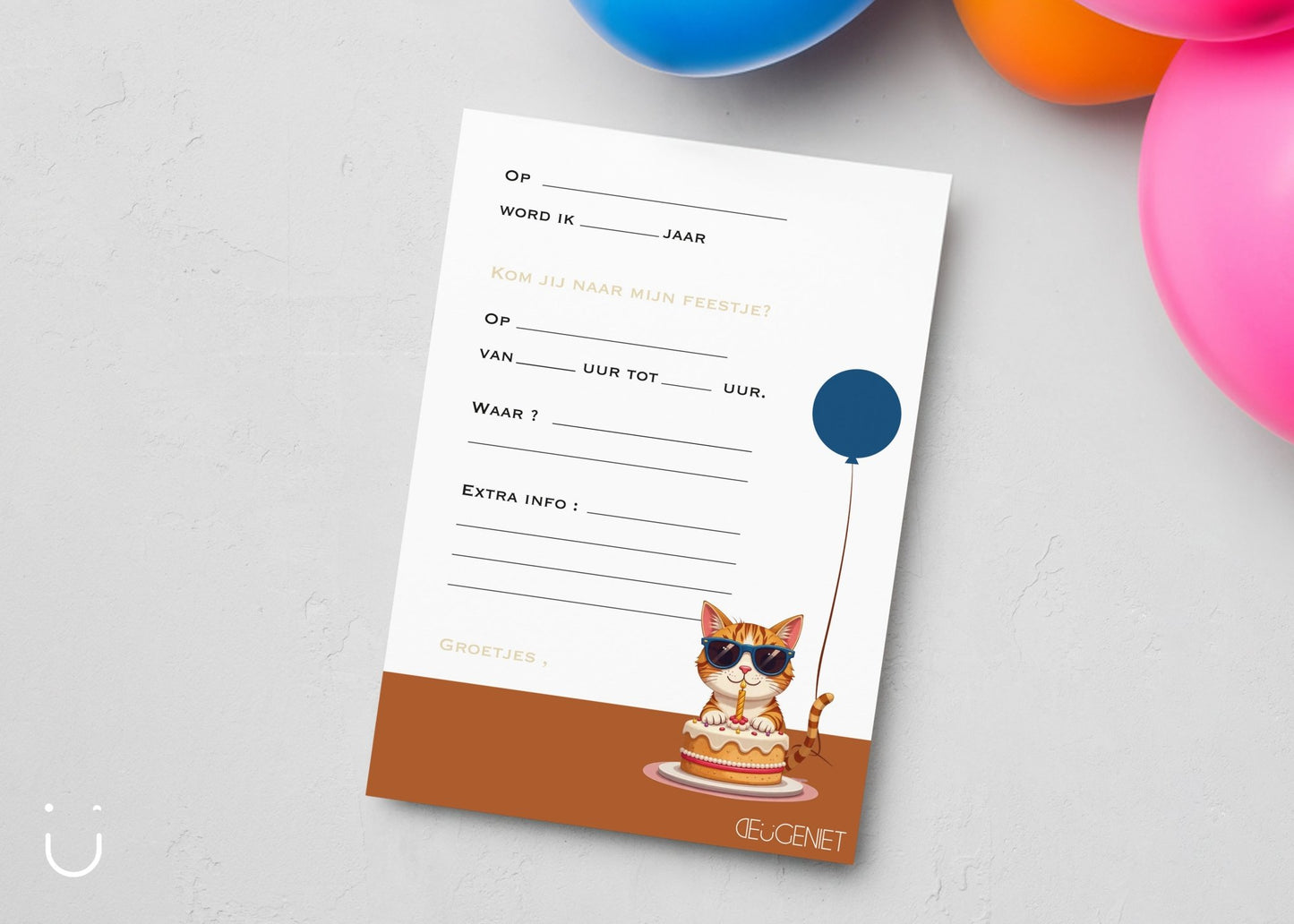 Uitnodiging kinderfeestje "Kat" - Deugeniet - Uitnodiging verjaardagsfeestje