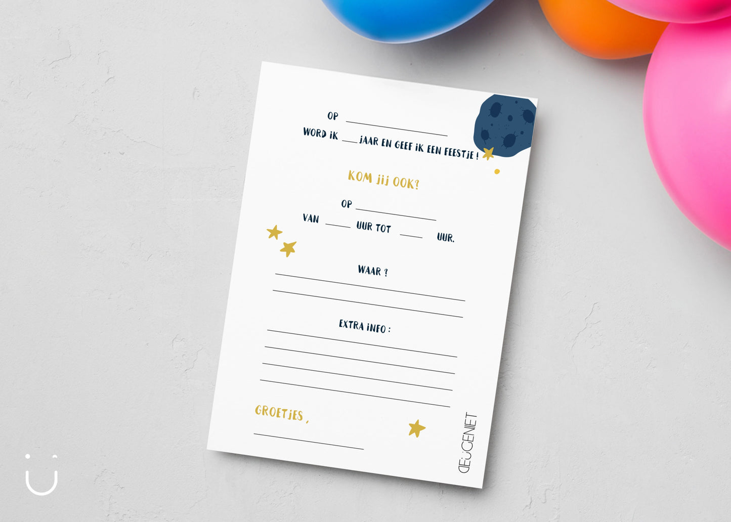 Uitnodiging kinderfeestje "Ruimte" + enveloppen - Deugeniet - Uitnodiging verjaardagsfeestje