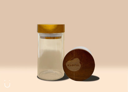 10x Glazen potje, acacia deksel met naam - Deugeniet - Doopsuiker diy