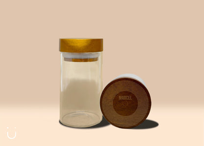 10x Glazen potje, acacia deksel met naam - Deugeniet - Doopsuiker diy