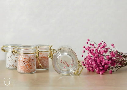 10x Glazen potje met badzout - Doopsuiker - Deugeniet - 100% afgewerkt