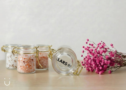 10x Glazen potje met badzout - Doopsuiker - Deugeniet - 100% afgewerkt