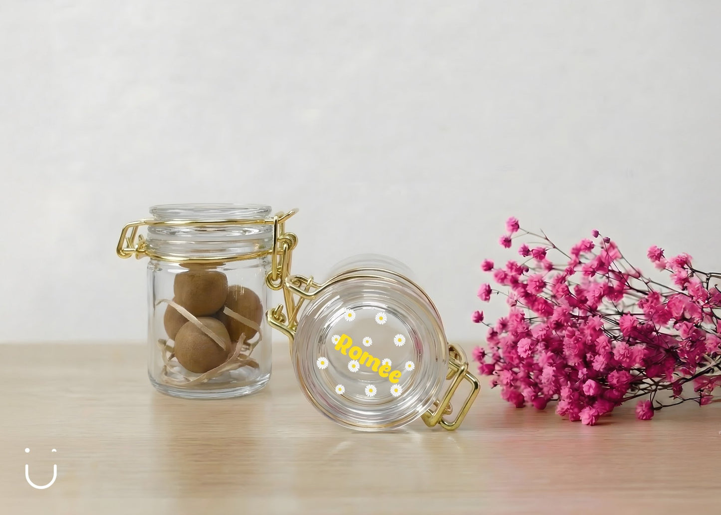 10x Glazen potje met bloembommetjes - Doopsuiker - Deugeniet - 100% afgewerkt