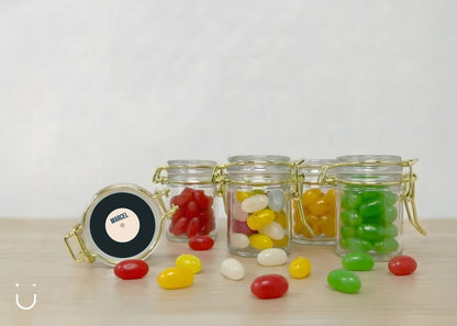 10x Glazen potje met jellybeans - Doopsuiker - Deugeniet - 100% afgewerkt