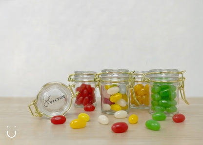10x Glazen potje met jellybeans - Doopsuiker - Deugeniet - 100% afgewerkt