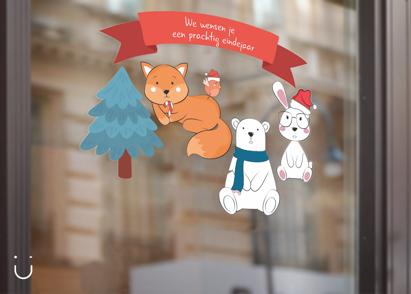 5 Kerst raamstickers - schattige diertjes - Deugeniet - Kerst decoratie