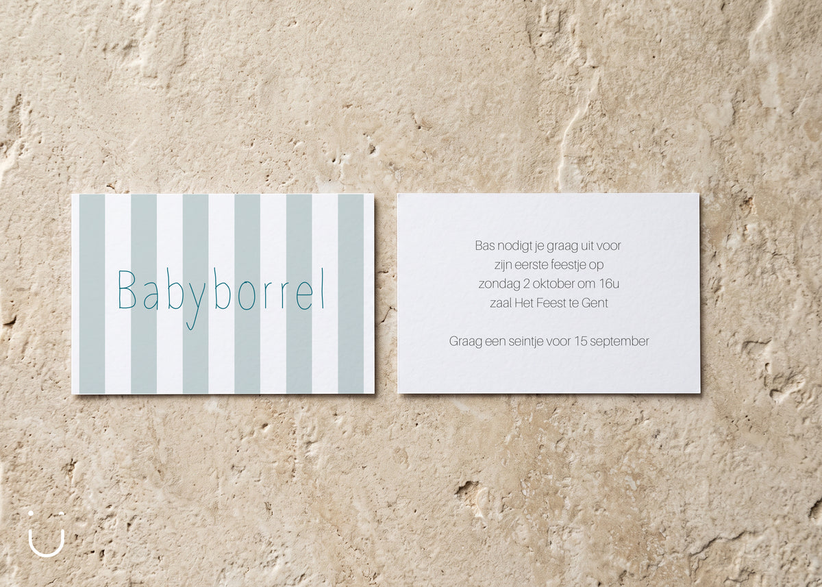 Kleine babyborrel kaartjes "Streepjes blauw"
