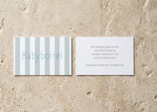 Kleine babyborrel kaartjes "Streepjes blauw"