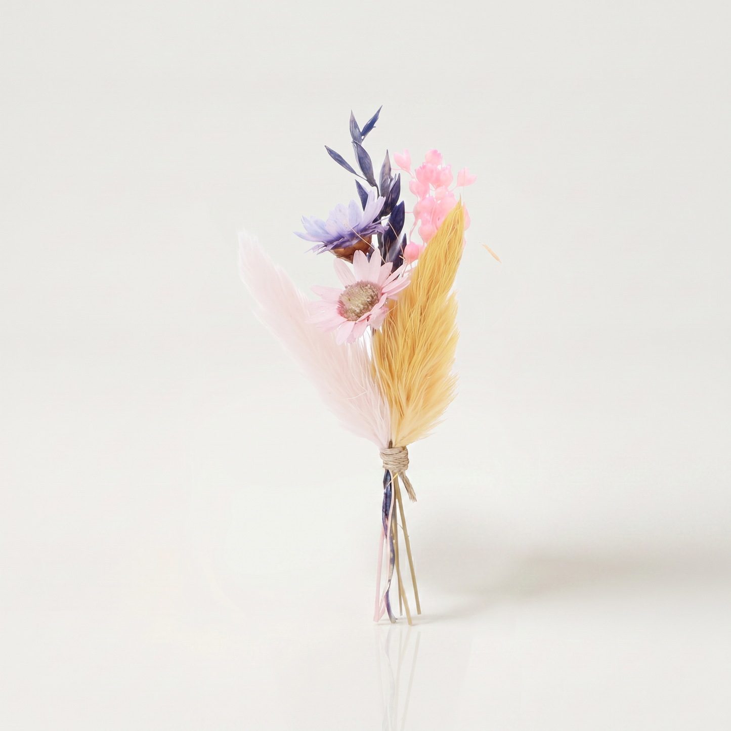 Mini droogboeketje geel roze lavendel