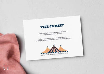 Communie uitnodiging "Vintage circus"