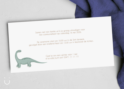 Communie uitnodiging "Dino party"