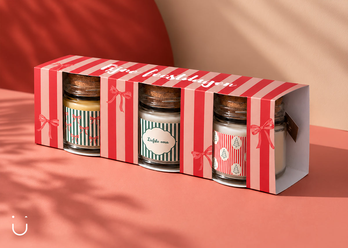 Cadeauset Fijne feestdagen - 3 geurkaarsjes - Liefste oma