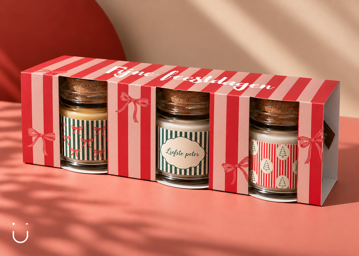 Cadeauset Fijne feestdagen - 3 geurkaarsjes - Liefste peter