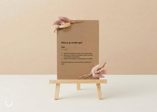 Kaarthouder met droogbloemen - Aankondiging opa