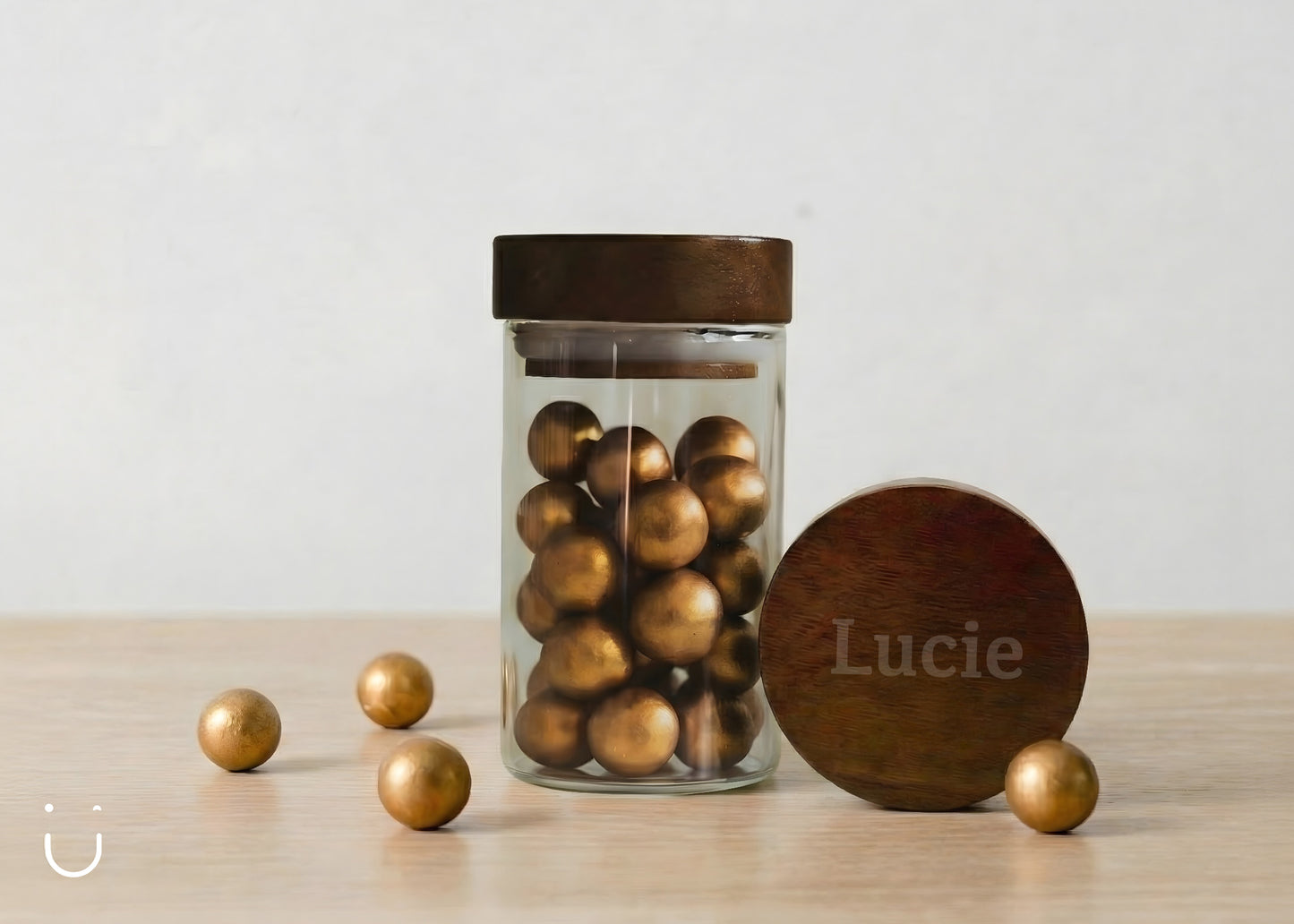 Glazen potje - gouden crispy balletjes - Doopsuiker