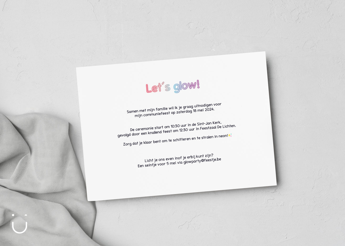 Communie uitnodiging "Neon glow"