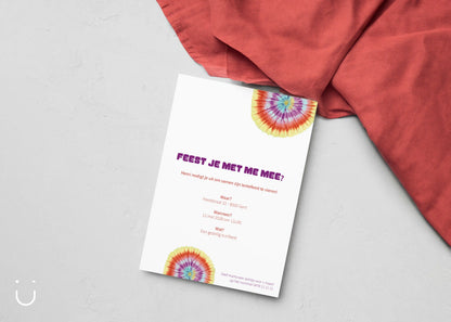 Communie uitnodiging "Funky Tie-dye"