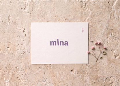 Geboortekaartje "Mina" - voorkant - Deugeniet