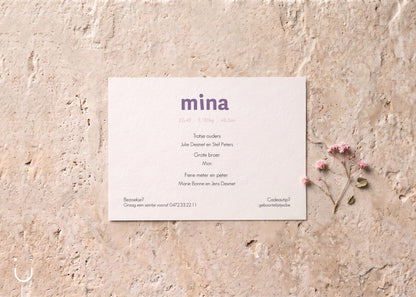 Geboortekaartje "Mina" - achterkant - Deugeniet
