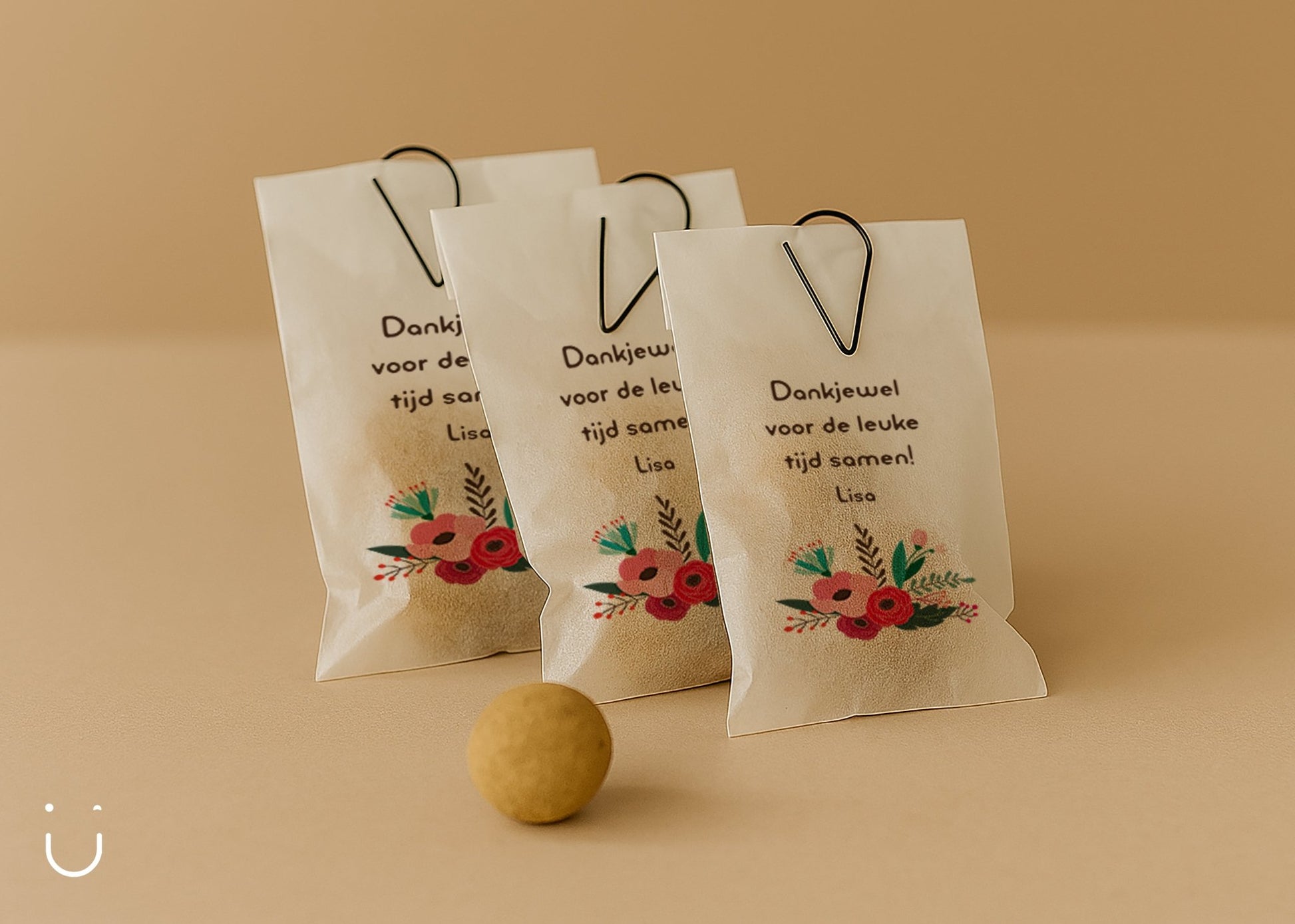 Traktatie zakje met Blossombs - Bedankt voor de leuke tijd - Deugeniet - Traktatie collega