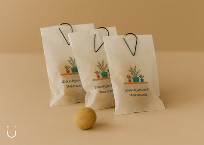 Traktatie zakje met Blossombs - Dankjewel plantjes - Deugeniet - Traktatie collega