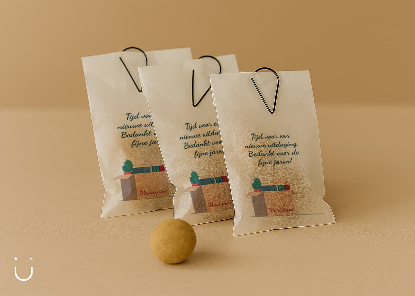 Traktatie zakje met Blossombs - Nieuwe uitdaging - Deugeniet - Traktatie collega