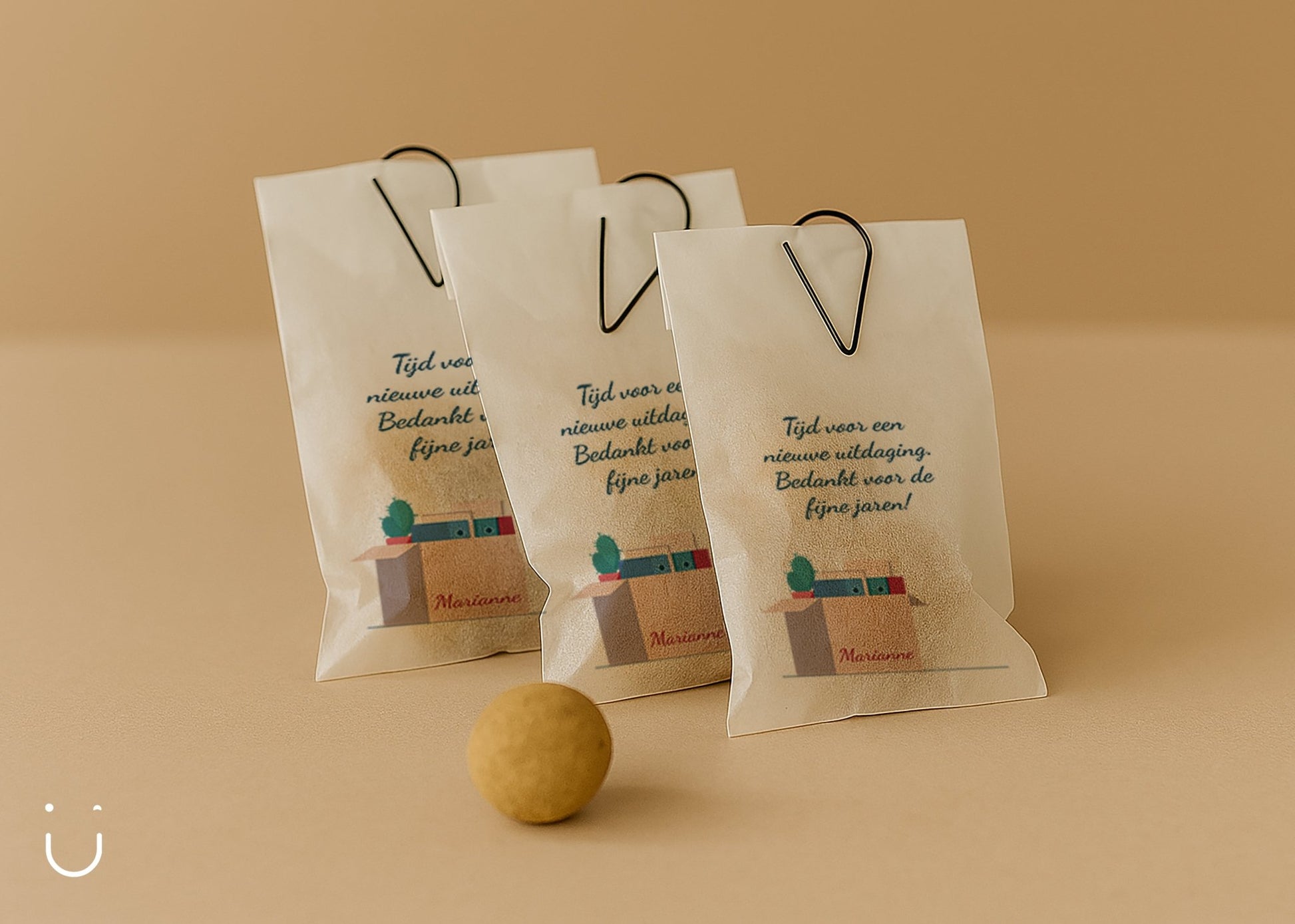 Traktatie zakje met Blossombs - Nieuwe uitdaging - Deugeniet - Traktatie collega