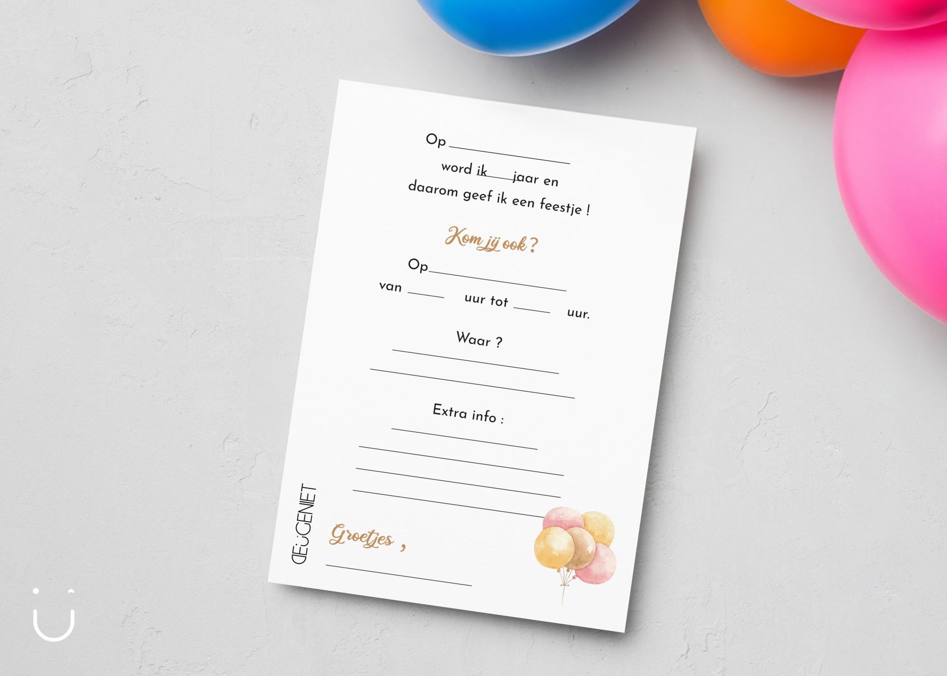 Uitnodiging kinderfeestje "Ballonnen" - Deugeniet - Uitnodiging verjaardagsfeestje