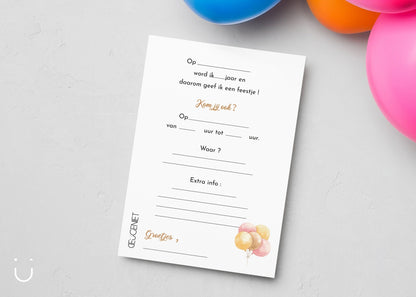 Uitnodiging kinderfeestje "Ballonnen" - Deugeniet - Uitnodiging verjaardagsfeestje