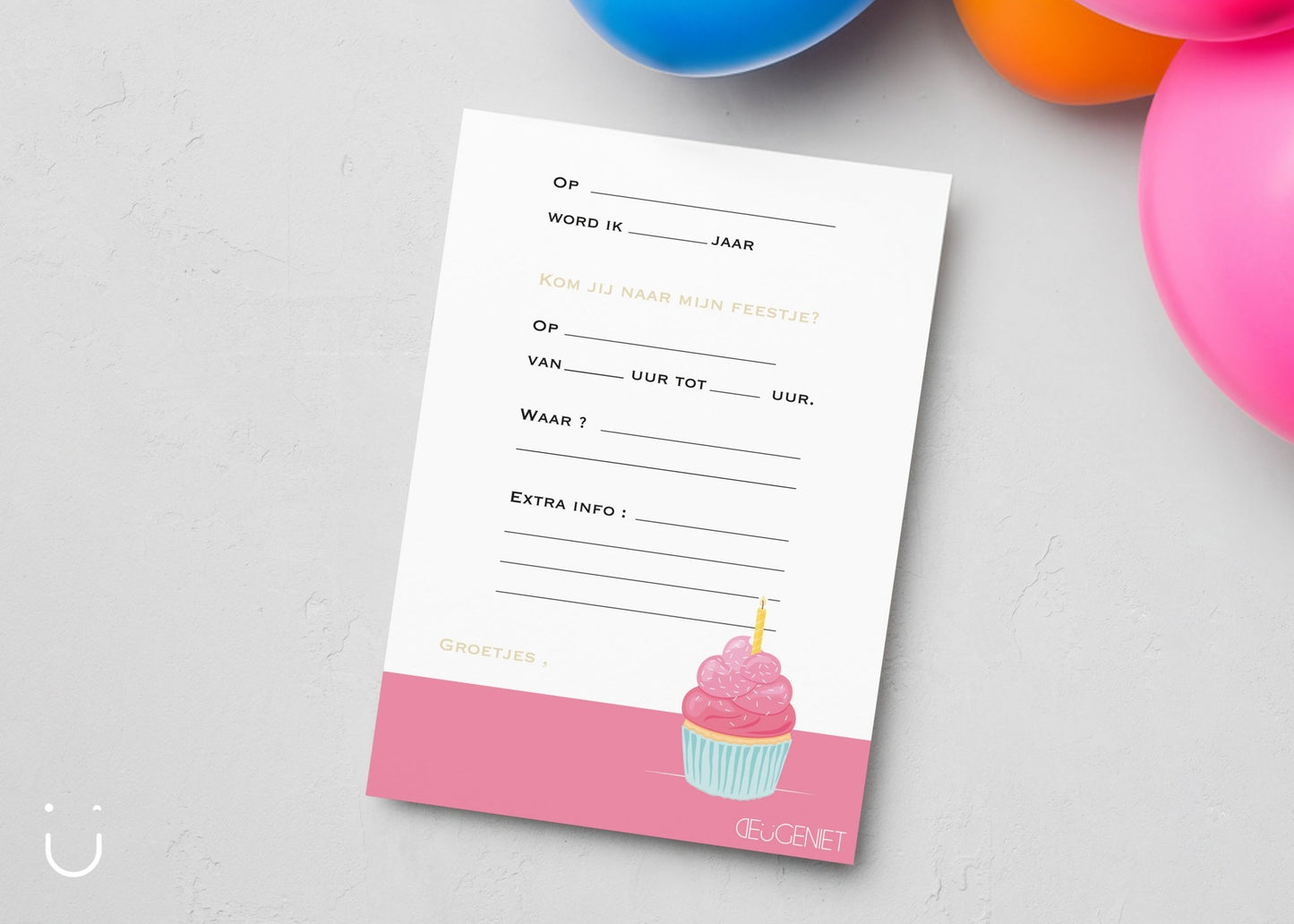 Uitnodiging kinderfeestje "Cupcake" - Deugeniet - Uitnodiging verjaardagsfeestje