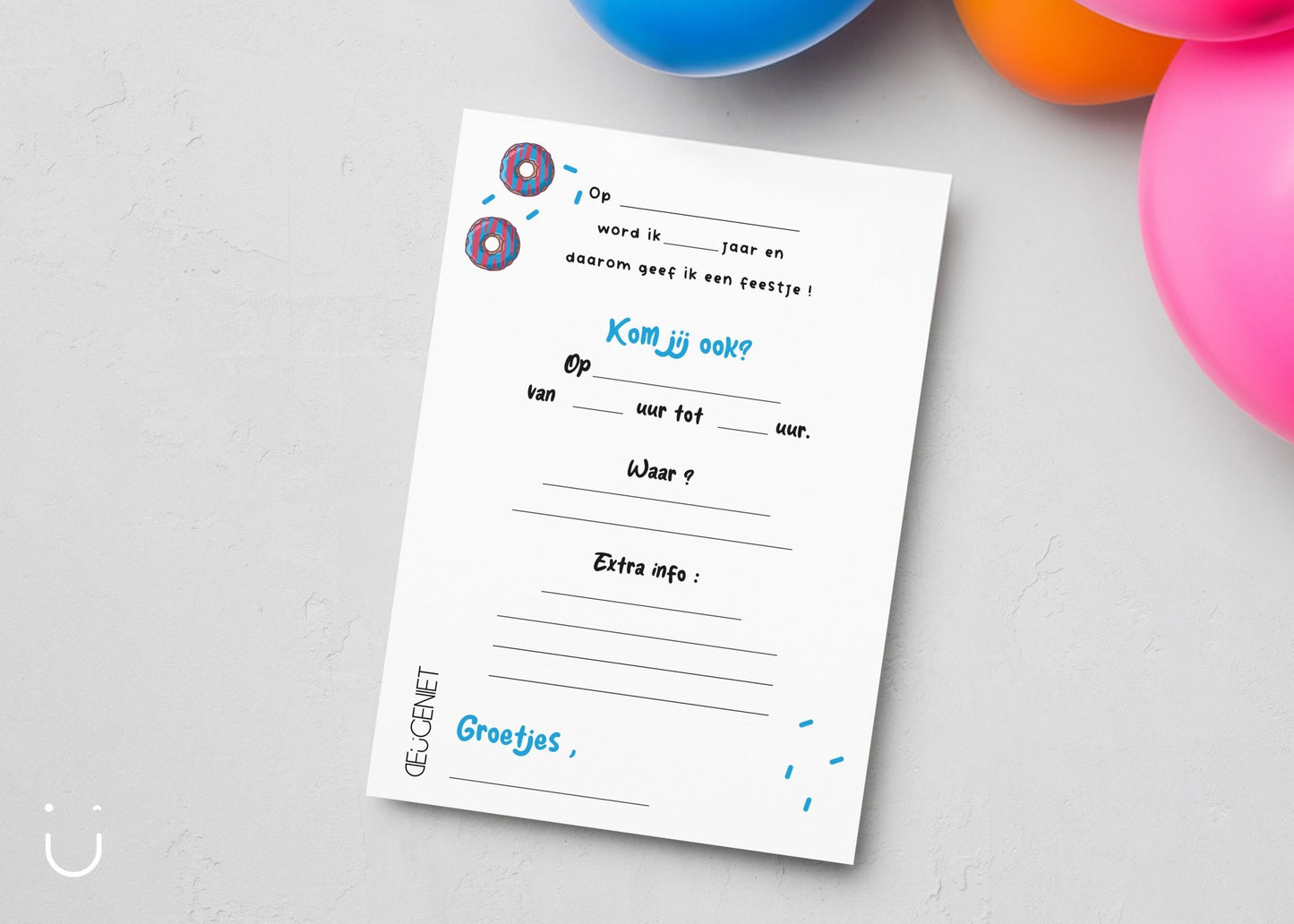 Uitnodiging kinderfeestje "Donut" - Deugeniet - Uitnodiging verjaardagsfeestje