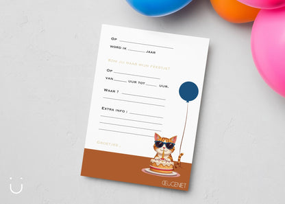 Uitnodiging kinderfeestje "Kat" - Deugeniet - Uitnodiging verjaardagsfeestje