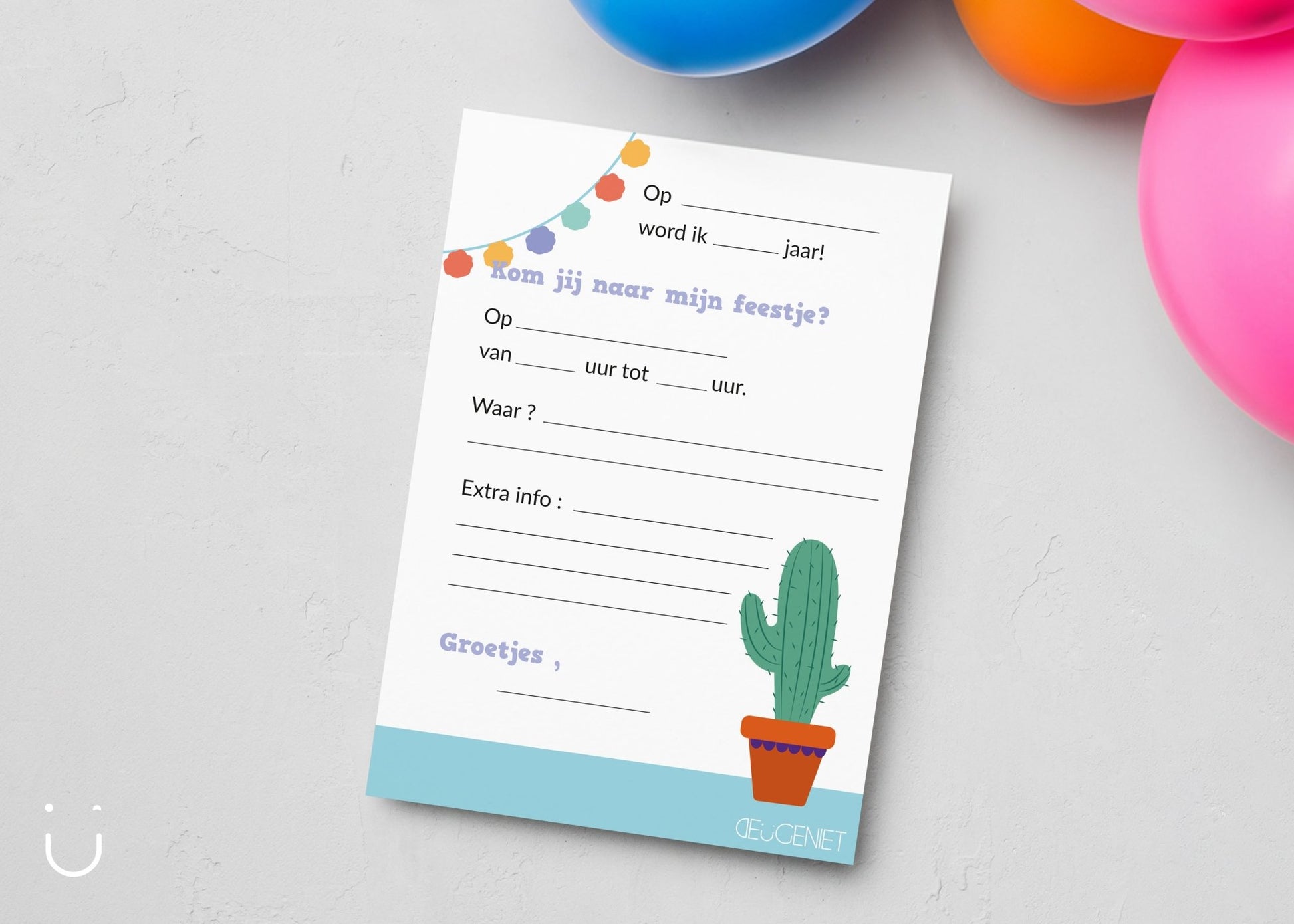 Uitnodiging kinderfeestje "Lama" - Deugeniet - Uitnodiging verjaardagsfeestje