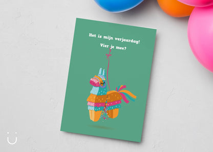 Uitnodiging kinderfeestje "Pinata" - Deugeniet - Uitnodiging verjaardagsfeestje