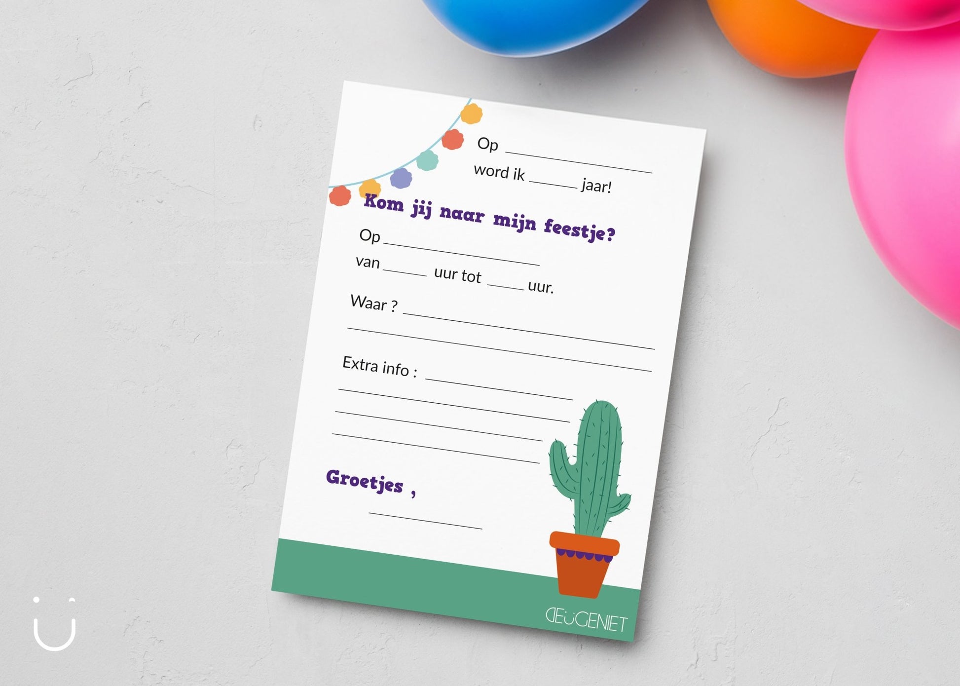 Uitnodiging kinderfeestje "Pinata" - Deugeniet - Uitnodiging verjaardagsfeestje