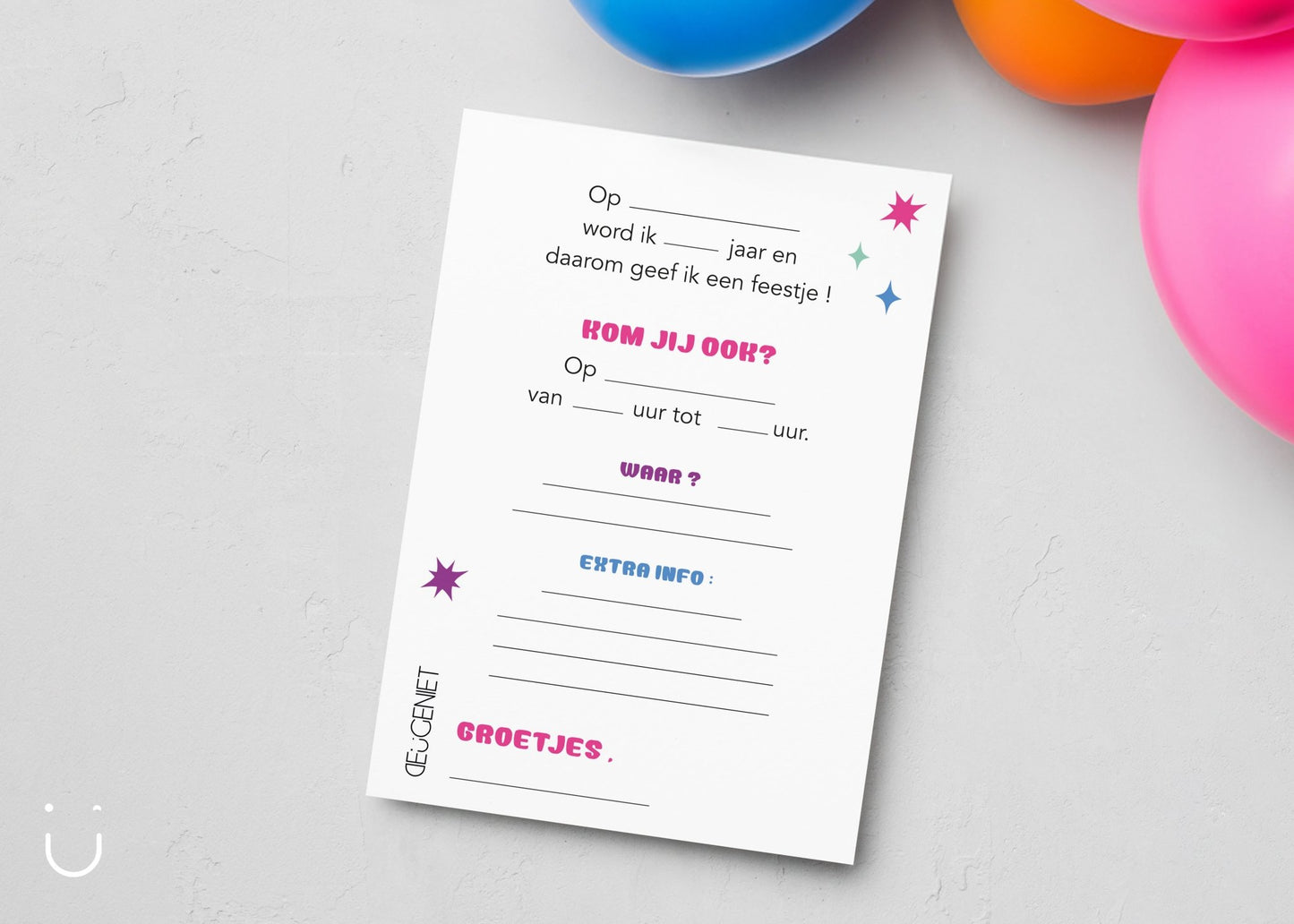 Uitnodiging kinderfeestje "Rolschaats" - Deugeniet - Uitnodiging verjaardagsfeestje