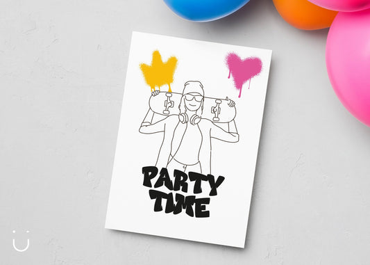 Uitnodiging kinderfeestje "Skatergirl" - Deugeniet - Uitnodiging verjaardagsfeestje